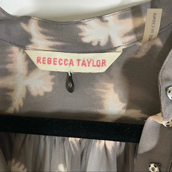 Rebecca Taylor Free Bird Sheer Taupe 3/4 Sleeve Blouse Size 0 - Picture 3 of 11